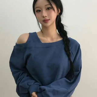 Shoulder Cutout Unique Fit Loose Sweatshirt