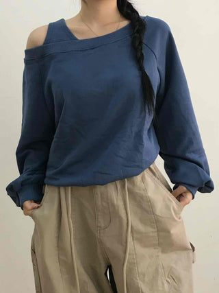 Shoulder Cutout Unique Fit Loose Sweatshirt