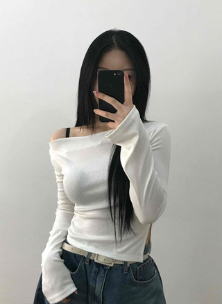 Modern Asymmetrical One-Shoulder Slim Cropped Long Sleeve T-shirt