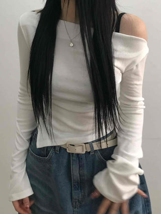 Modern Asymmetrical One-Shoulder Slim Cropped Long Sleeve T-shirt