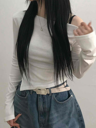 Modern Asymmetrical One-Shoulder Slim Cropped Long Sleeve T-shirt
