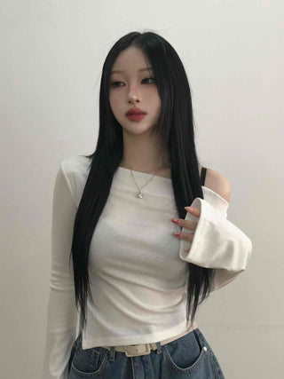 Modern Asymmetrical One-Shoulder Slim Cropped Long Sleeve T-shirt