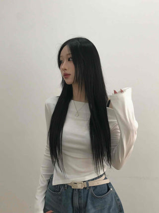 Modern Asymmetrical One-Shoulder Slim Cropped Long Sleeve T-shirt