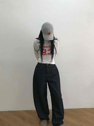 Vintage Lettering Numbering Slim Fit Long Sleeve T-shirt