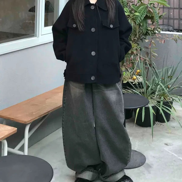 Super Wide Ombre Washed Denim Long Pants