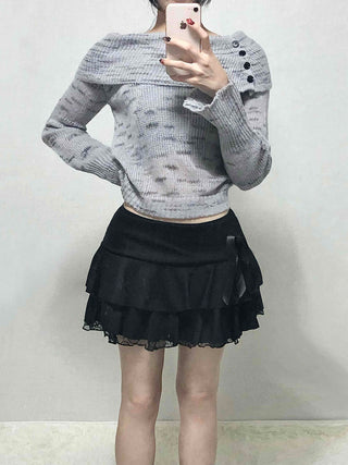 Delicate Fit Off-Shoulder Ribbed Knit with Button Details