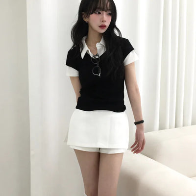 Elle Layered Collared Short Sleeve Tee