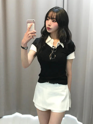 Elle Layered Collared Short Sleeve Tee