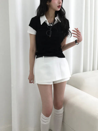 Elle Layered Collared Short Sleeve Tee