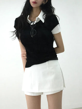 Elle Layered Collared Short Sleeve Tee