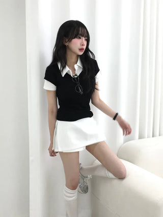 Elle Layered Collared Short Sleeve Tee