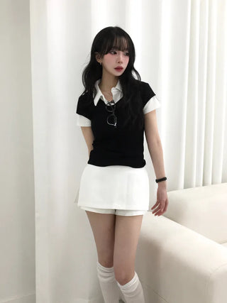 Elle Layered Collared Short Sleeve Tee
