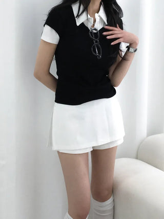 Elle Layered Collared Short Sleeve Tee