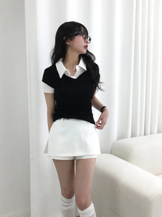 Elle Layered Collared Short Sleeve Tee