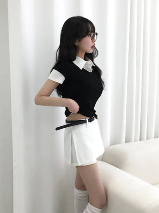 Elle Layered Collared Short Sleeve Tee