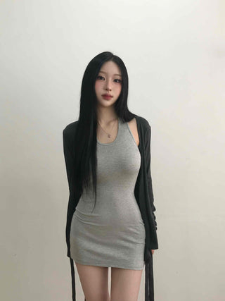 Layered Wrap Collar Slim Knit Dress