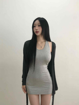 Layered Wrap Collar Slim Knit Dress