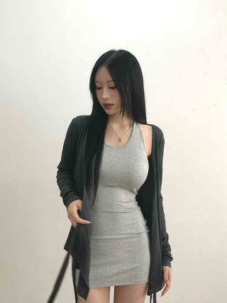 Layered Wrap Collar Slim Knit Dress