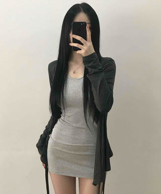 Layered Wrap Collar Slim Knit Dress