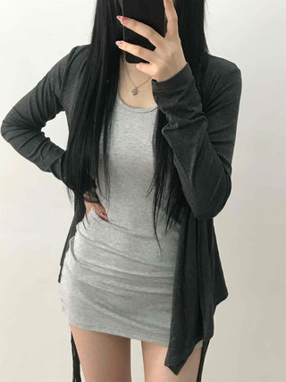 Layered Wrap Collar Slim Knit Dress