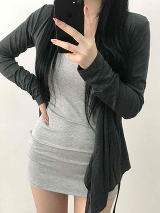 Layered Wrap Collar Slim Knit Dress