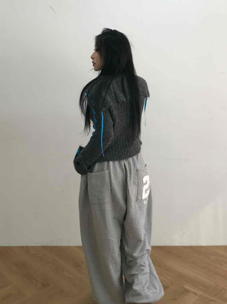 Contrast Cross Stitch Puff Short Cardigan