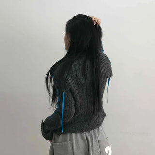 Contrast Cross Stitch Puff Short Cardigan
