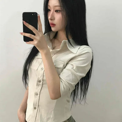 Soft Mood Double Pocket Puff Sleeve Cotton Shirt