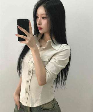 Soft Mood Double Pocket Puff Sleeve Cotton Shirt