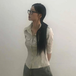 Soft Mood Double Pocket Puff Sleeve Cotton Shirt