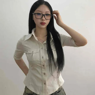 Soft Mood Double Pocket Puff Sleeve Cotton Shirt