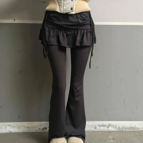 Frill Skirt Layered Bootcut Leggings Pants