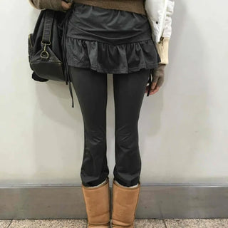 Frill Skirt Layered Bootcut Leggings Pants