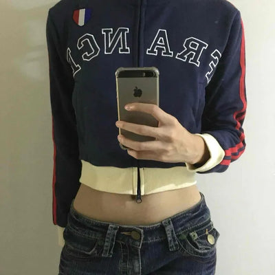 American Vintage Line Color Block Crop Zip-up