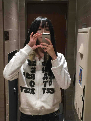 Street Lettering Fur Zip-up Hoodie