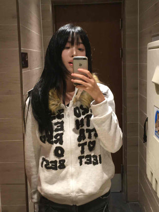 Street Lettering Fur Zip-up Hoodie