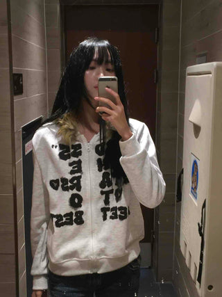 Street Lettering Fur Zip-up Hoodie