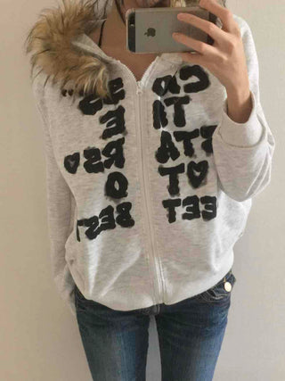 Street Lettering Fur Zip-up Hoodie