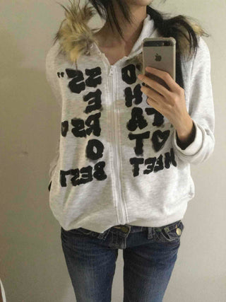 Street Lettering Fur Zip-up Hoodie
