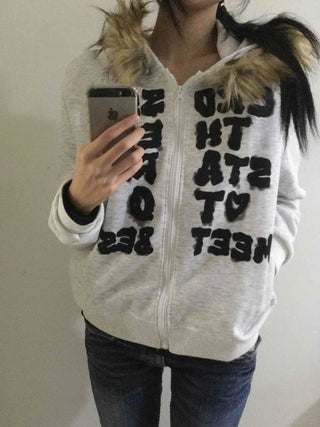 Street Lettering Fur Zip-up Hoodie