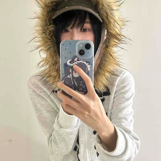 Street Lettering Fur Zip-up Hoodie