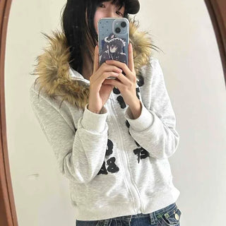 Street Lettering Fur Zip-up Hoodie
