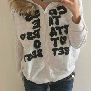 Street Lettering Fur Zip-up Hoodie