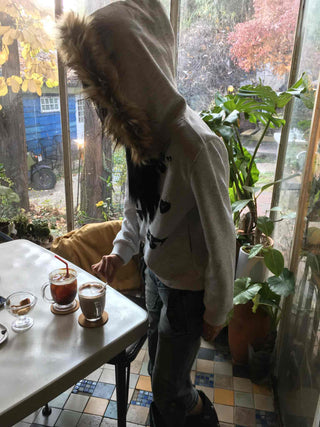 Street Lettering Fur Zip-up Hoodie