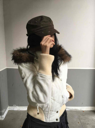 Winter Raccoon Hooded Suede Short Padded Jumper
