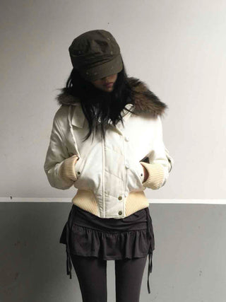 Winter Raccoon Hooded Suede Short Padded Jumper