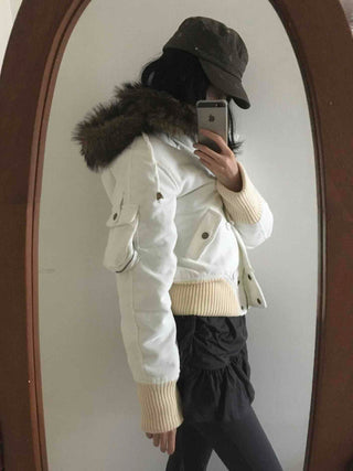 Winter Raccoon Hooded Suede Short Padded Jumper