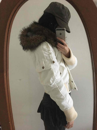 Winter Raccoon Hooded Suede Short Padded Jumper