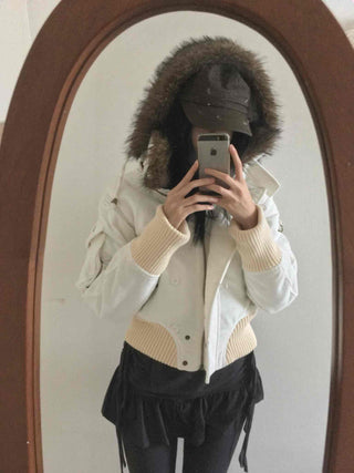 Winter Raccoon Hooded Suede Short Padded Jumper