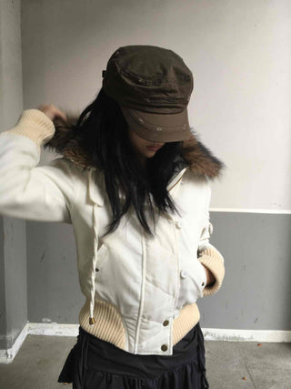 Winter Raccoon Hooded Suede Short Padded Jumper